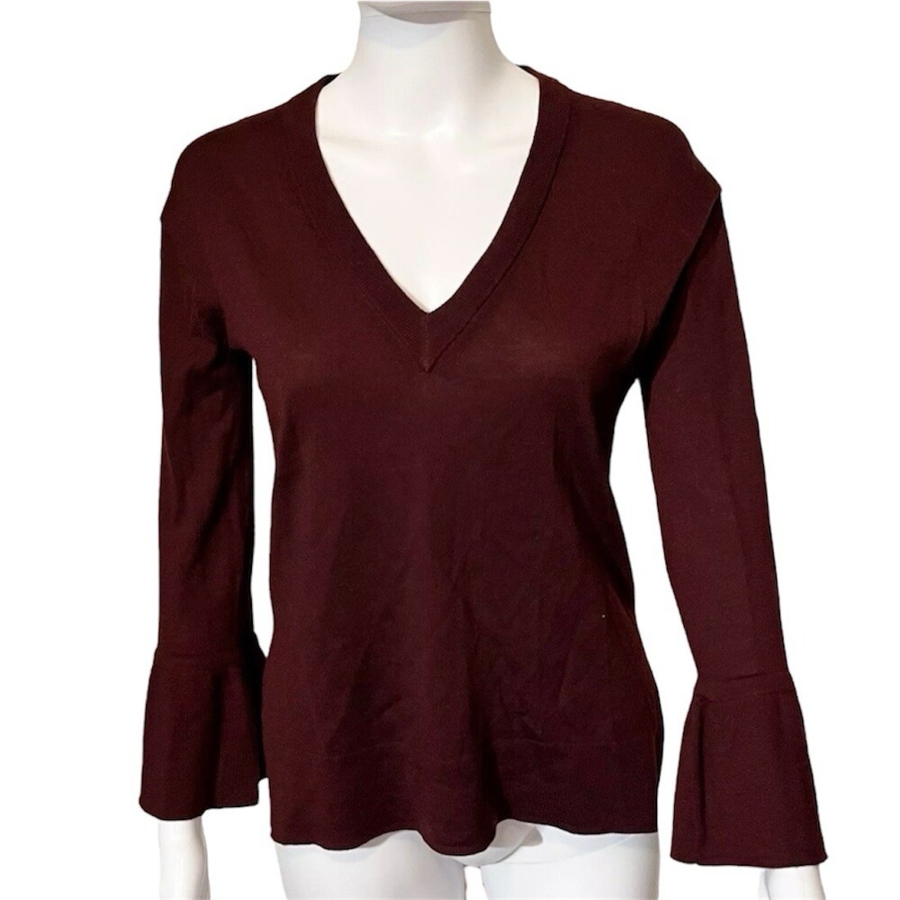 J.Crew Peplum Sleeve V-Neck Sweater Top Vintage Cabernet XXS Womens H2554